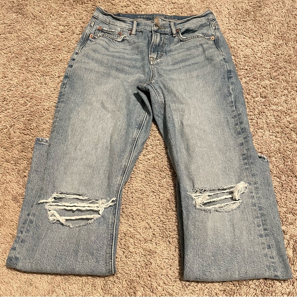American eagle 90s bootcut jeans ripped light washed size 4 inseam 29” - Picture 6 of 7